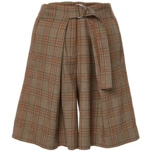 Tibi James Belted Check Shorts